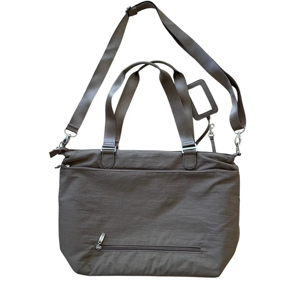 Baggallini Mushroom Brown Nylon Laptop Tote Bag Crossbody Travel Work Bag